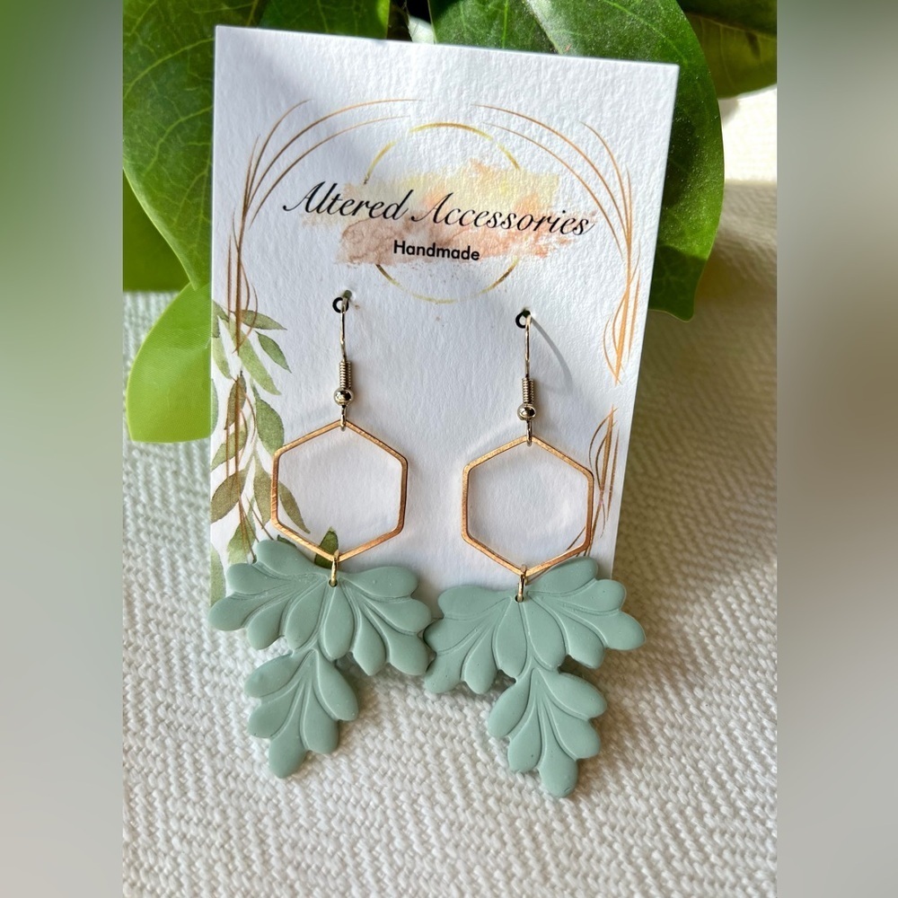 2/$30 Green Geometric Leaf Earrings